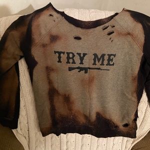 Off Shoulder Distressed Sweatshirt